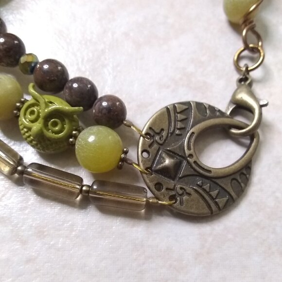 Owl Bracelet! Multi-Strand Bracelet! Wood + Earth Tones! Fall Color Jewelry! - Picture 7 of 10